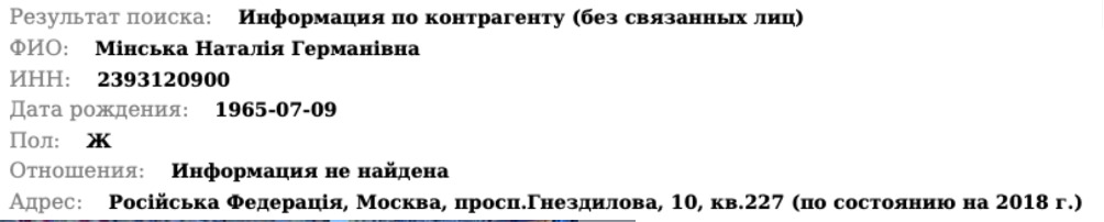 російський Єдиний державний реєстр нерухомості, Наталія Мінська 